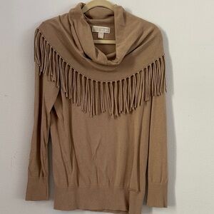 Michael Kors Camel Fringed Cowl Neck Sweater